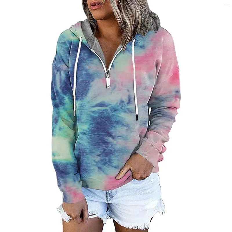 Womens Tie Dye Tie Dye Hoodie With Pocket And Zipper Long Sleeve