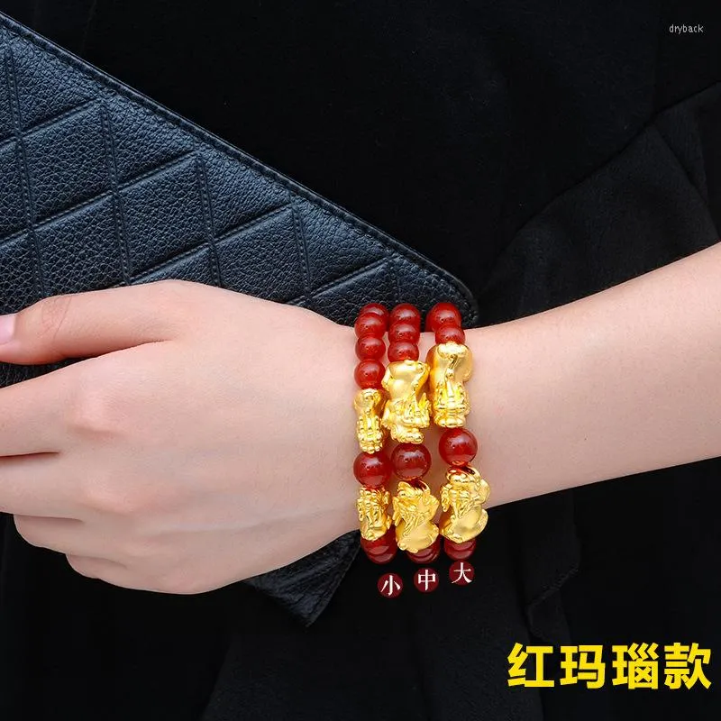 Strang Frauen Unisex Stein Perlen Armband Chinesisch Feng Shui Pi Xiu Reichtum Viel Glück Schmuck