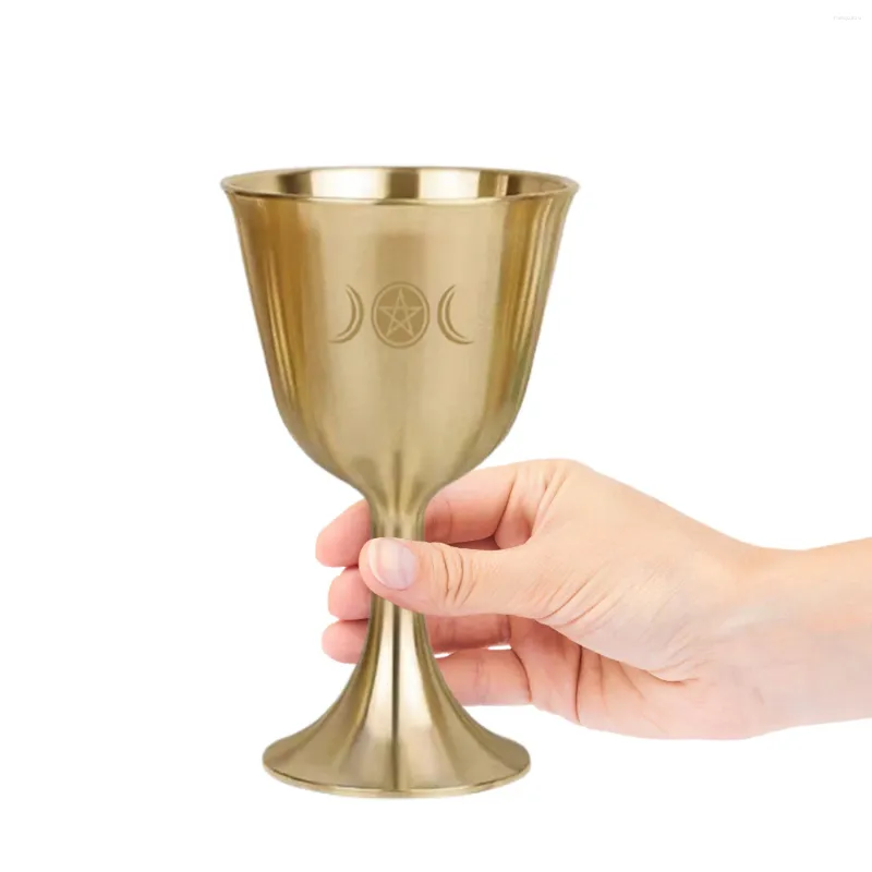 Medieval Inspired 3.1 High Pentagram Chalice Gold Wine Goblets