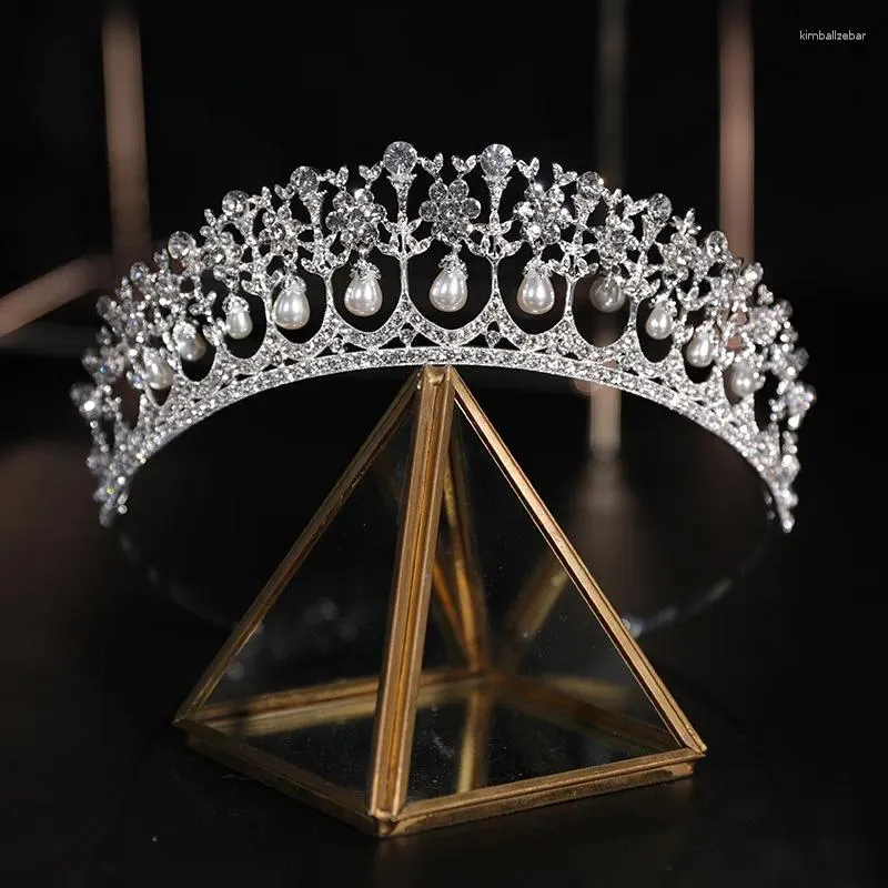 Hårklipp brud krona tiaras pärla rhinestones utsökta huvudbonad brudtärna band bröllop headwear hq0099