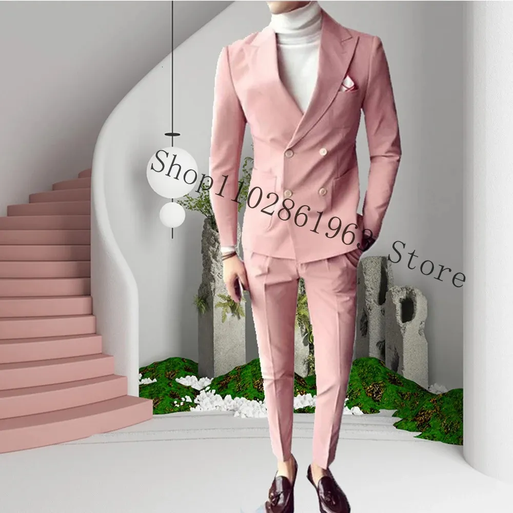 Costumes pour hommes Blazers 2023 Dernier Costume Blazer Pantalon Designs Slim Fit Revers Double Boutonnage 2 Pièces Hommes Groom Wear Costume Homme 231124