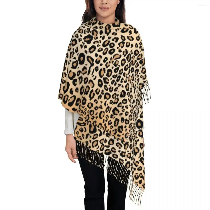 Bufandas Bronceado Leopardo Estampado Chales Envolturas para damas Invierno Cálido Largo Suave Bufanda Animal Piel Textura Pashminas Mantón