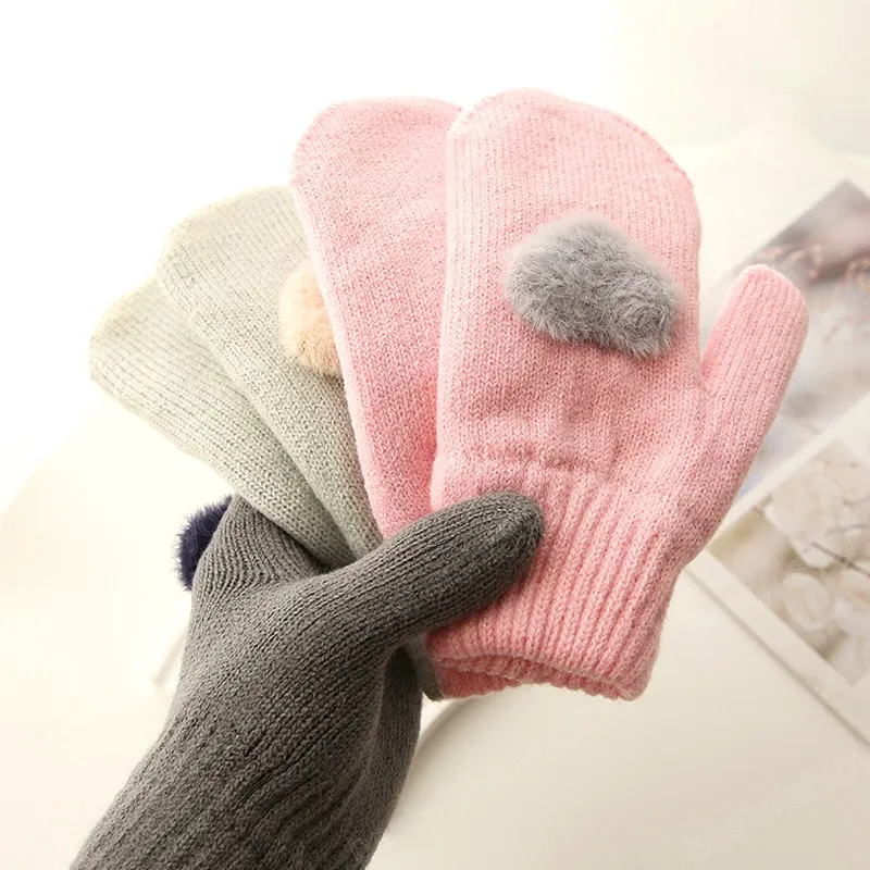 Gants tricotés en peluche pour femmes et filles, en peluche, cœur d'amour, pour écran tactile, chauds, doigt complet, mitaines épaisses pour l'extérieur, nouvelle collection hiver