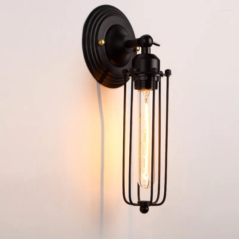 Lampada da parete Paese americano E27 Luci nere Illuminazione da comodino per la casa in stile industriale in ferro vintage per ristorante