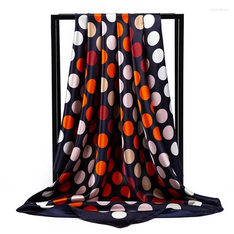 Foulards Femmes Foulard en soie 90 cm Été Femelle Euro Dot Imprimer Tête carrée Haute Qualité Satin Grand Châle Hijab