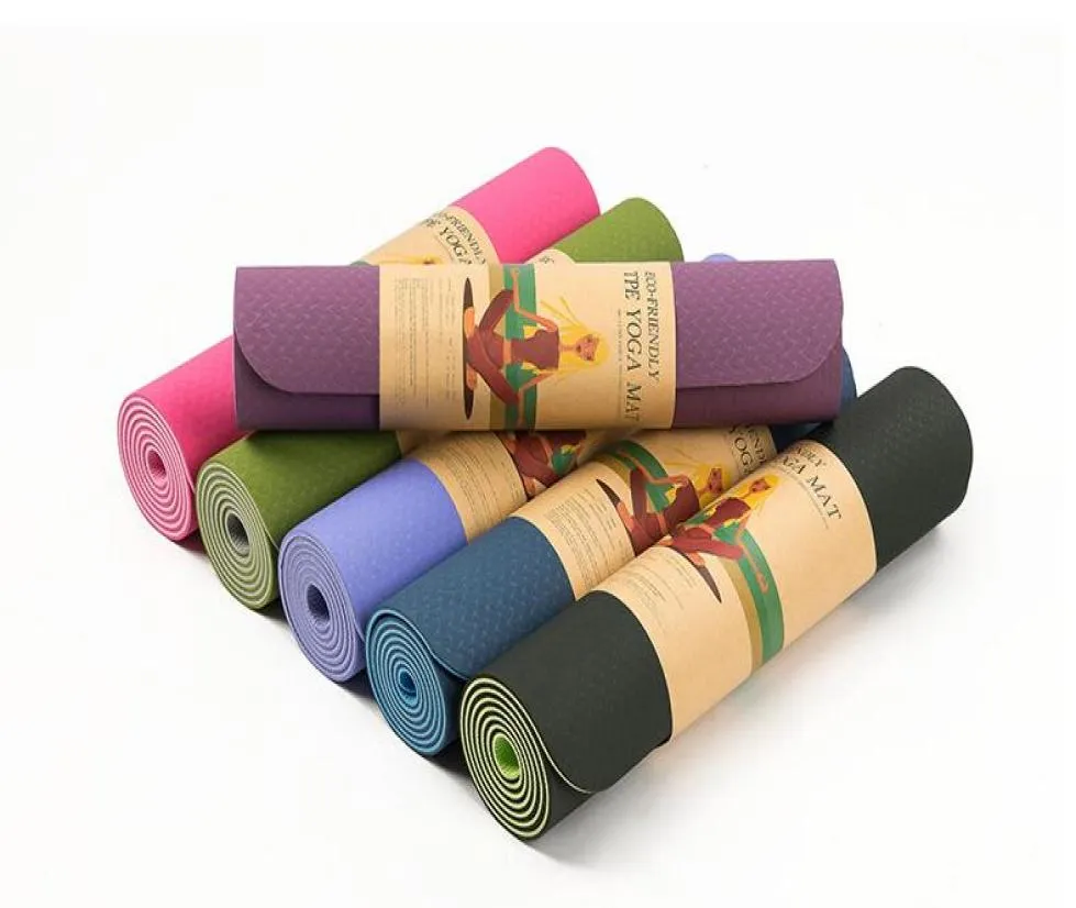 TPE Twocolor yoga mat green and tasteless thickening exercise mat widened and long 6MM fitness dance practice mat9655073