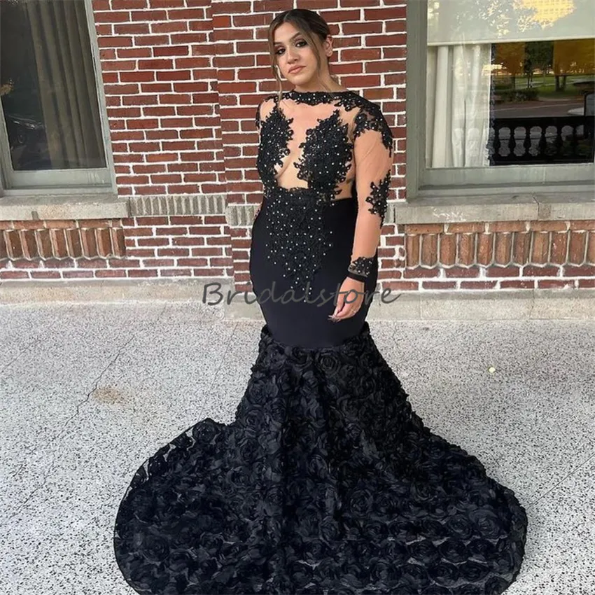 Black Lace Long Sleeve Plus Size Formal Dresses