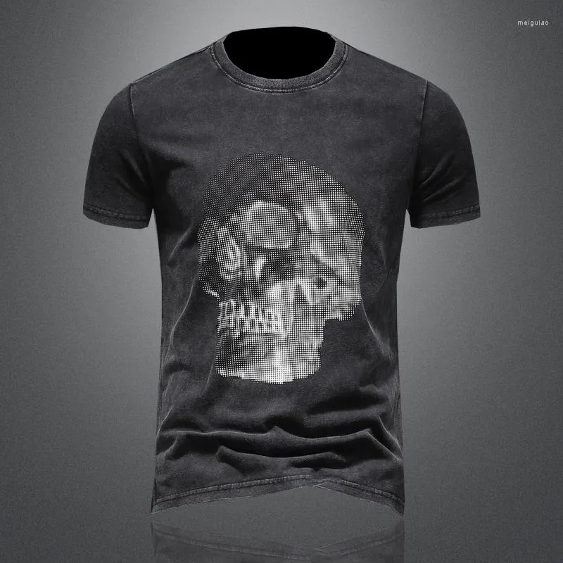 Men's T Shirts Summer American Wash Short Sleeve Men's Skull Heavy Weight High Quality