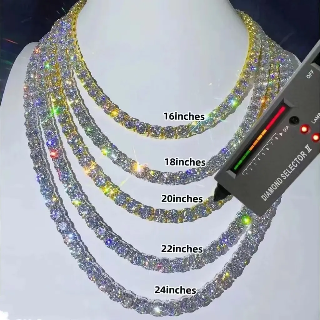 высокое качество хип-хоп изысканный дизайн ювелирных изделий модное кубинское ожерелье 3 мм 4 мм 5 мм серебро 925 пробы D-VVS с бриллиантами муассанит теннисная цепочка ожерелье мужчины женщины подарок на вечеринку