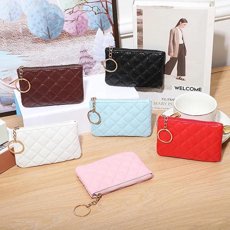 Simple Embossed Diamond Pattern Cute Bags For Women Ladies Coin Purses Mini Zipper Clutch Bag Small Key Cards Bags