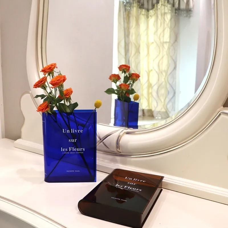 Wazony Cutelife Acryl Klein Blue Book Przezroczysta nowoczesna dekoracja stół domowy kwiat Pokój Hydroponiczny Wedding Pokój 230425