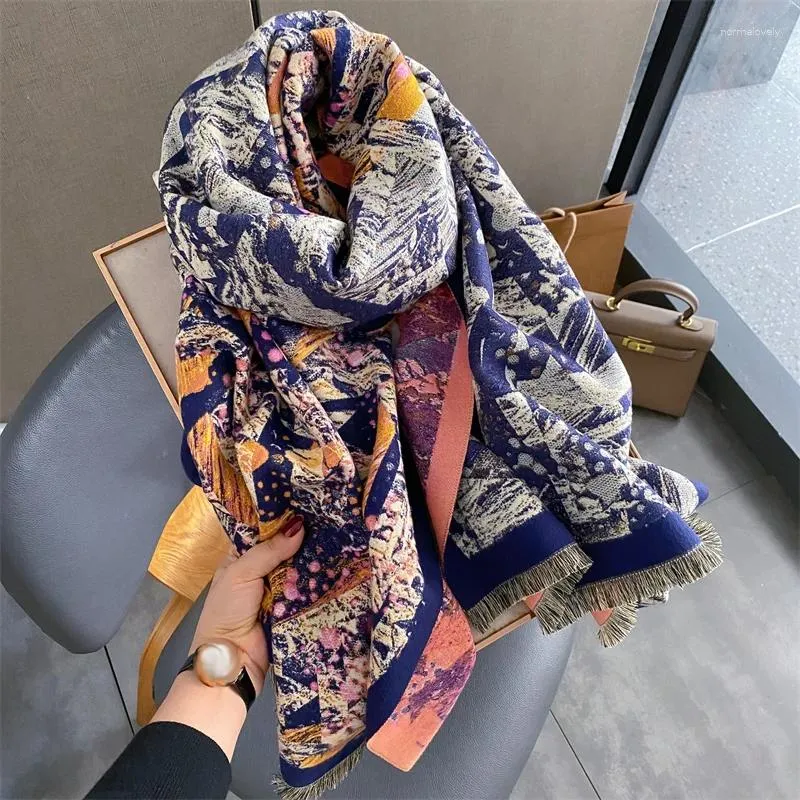Lenços pashmina inverno xale poncho cachecol luxo grosso jacquared cashmere cobertor envolve bufanda casual viagem estolas hijab echarpe 2023