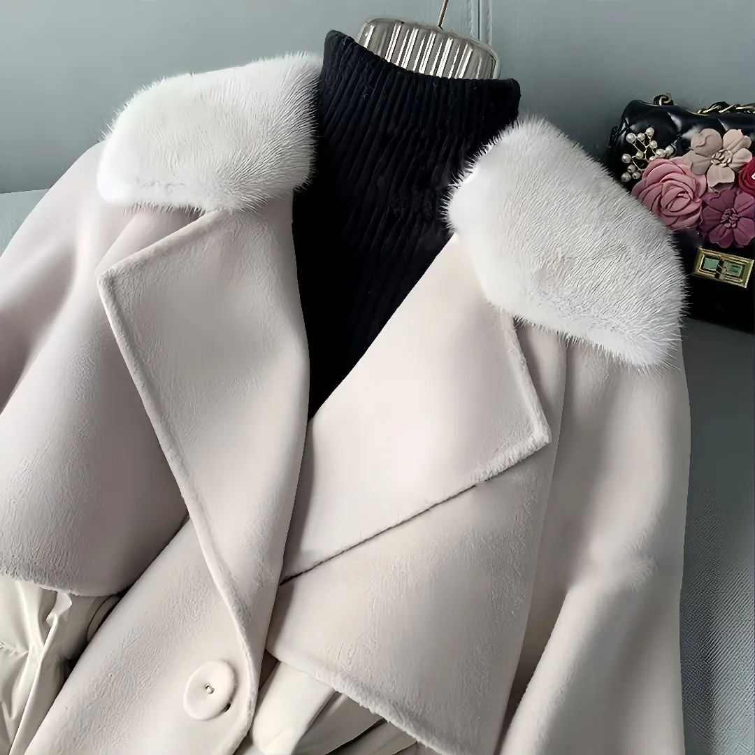 Manteau en laine à col de vison, édition européenne, manteau de styliste en nylon double face, élégant et chaud, mode automne-hiver, haute qualité
