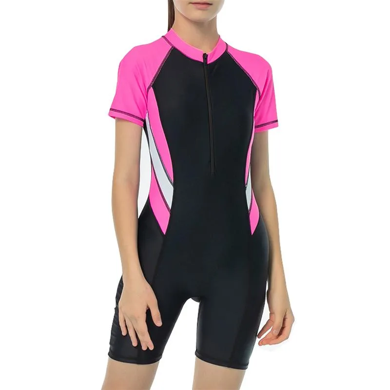 Женские купальники Girls Zip Front Rashguard Boyshort Swimsuit Upf 50 UV для детей Один кусок с пишеткой на молнии купания костюмов