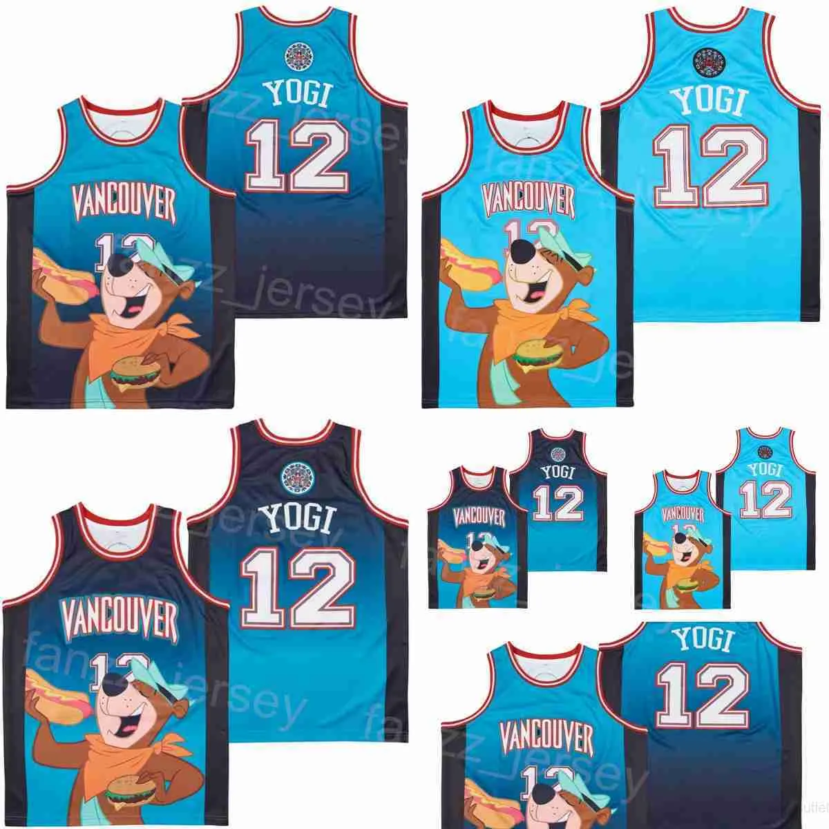 12 Vancouver Yogi Teal Space 90S Jerseys Moive Basketball Hiphop Pullover University Retro para fãs de esporte Time azul vintage College Breathable Pure Cotton College