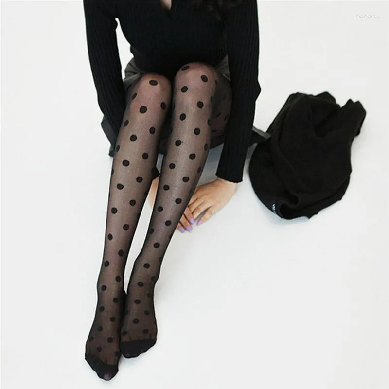 Femmes chaussettes collants collants noir et blanc gros points entièrement sans couture Sexy bas transparents serré femme Collant