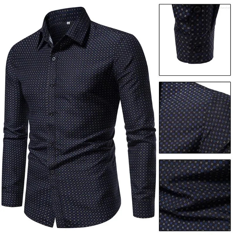 Chemises décontractées pour hommes Chemise d'impression pour hommes Formelle Col classique Blouse à manches longues Bouton de revers Hauts Vêtements pour hommes