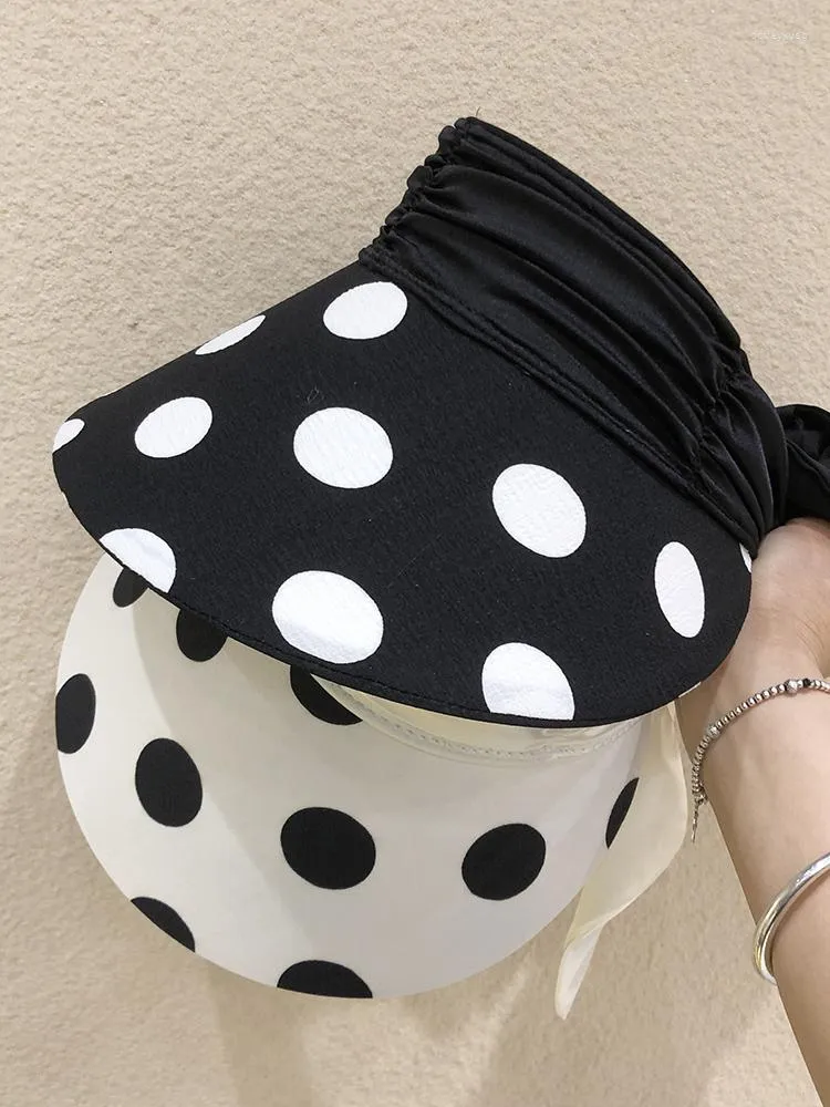 Wide Brim Hats Summer Travel Polka Dot Empty Top Hat Women Versatile Big Anti-ultraviolet Sun Cute Beach Protection Visor