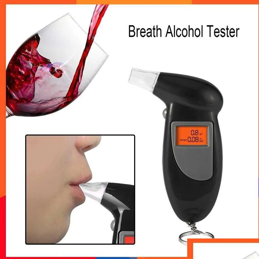 Alkoholismtest LCD Display Digital Alcohol Tester Professional Police Alert Breath Device Breathalyzer Analyser Detektor DF Drop Deli Otyyw