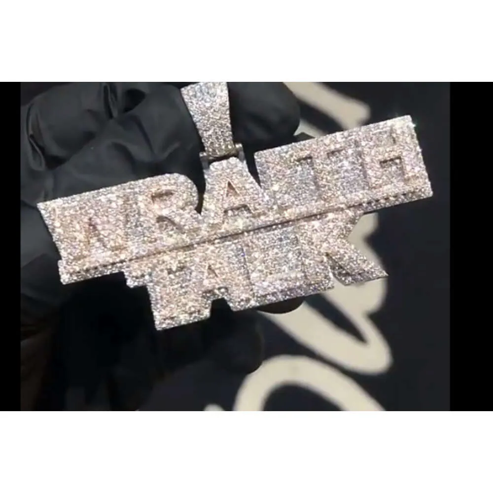 Pendentif Hip Hop personnalisé en argent 925, testeur de passe VVS Moissanite diamant Ice Out lettre nom pendentif