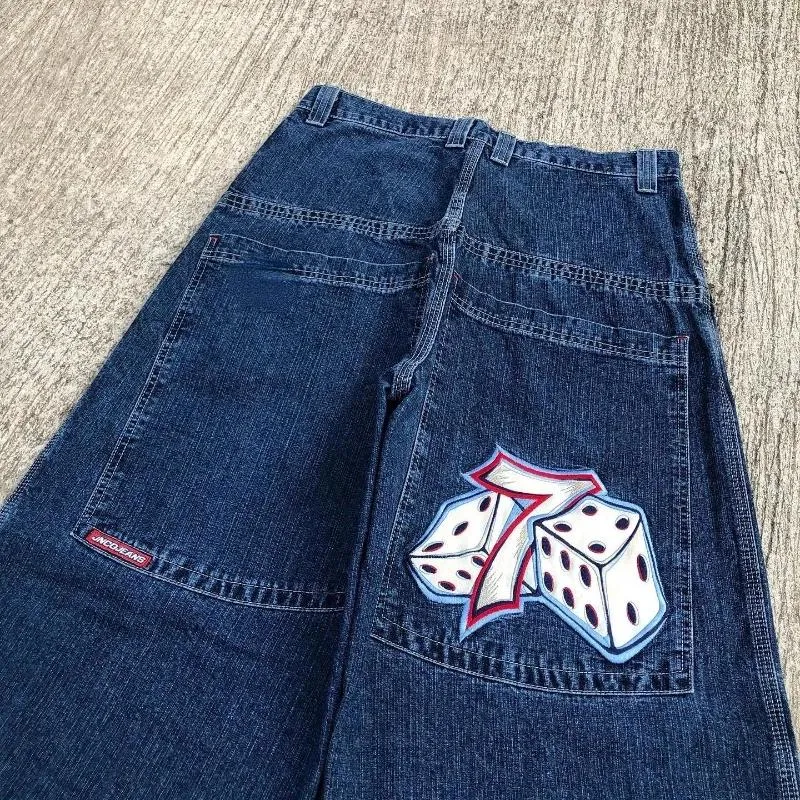 Jeans Para Mujer JNCO Y2K Harajuku Hip Hop Lucky Dice Grafico Bordado Retro Azul Baggy Denim Pantalones Para Mujer Cintura Alta Pantalon Ancho 2 693 DHgate