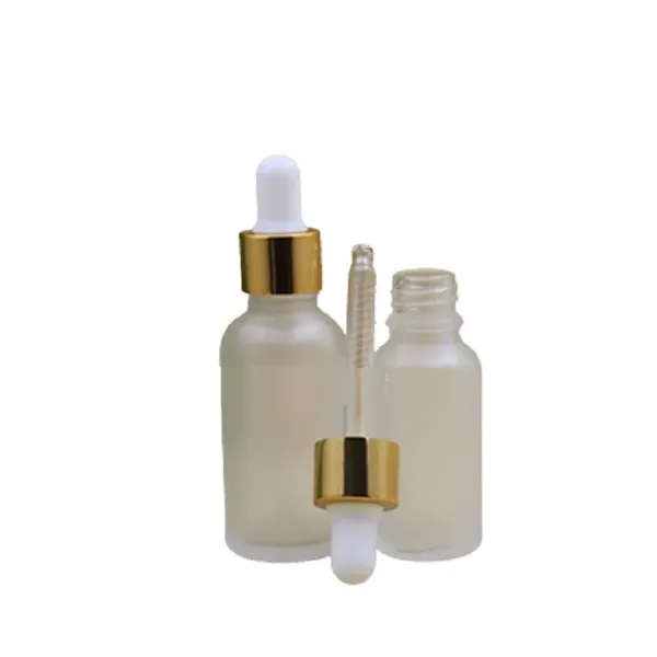 Frost Glass Dropper Bottle Silver Gold Lid White Rubber Top Empty Cosmetic Packaging Container  Oil Vials 5ml 10ml 15ml 20ml 30ml 50ml 100ml