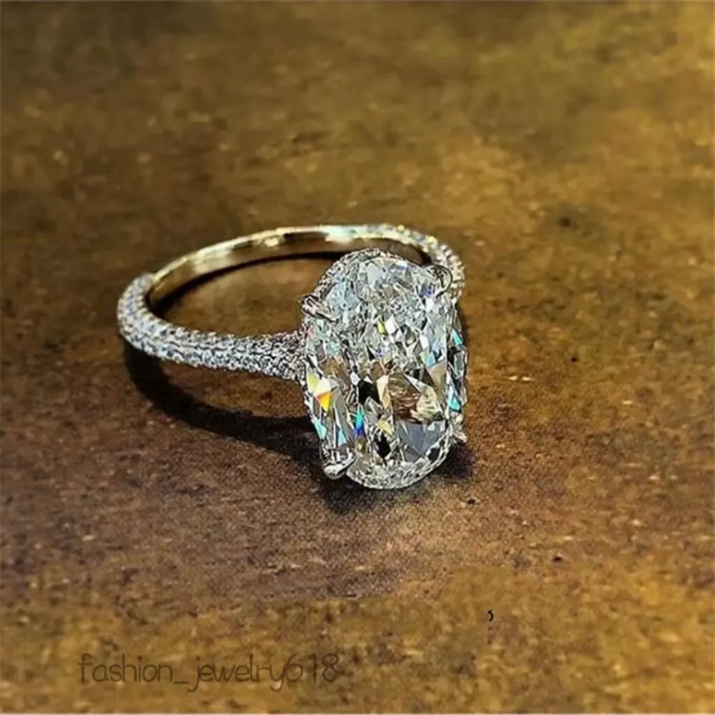 Vintage oval corte 4ct laboratório diamante promessa anel 100% real 925 prata esterlina noivado anéis de banda de casamento para jóias femininas