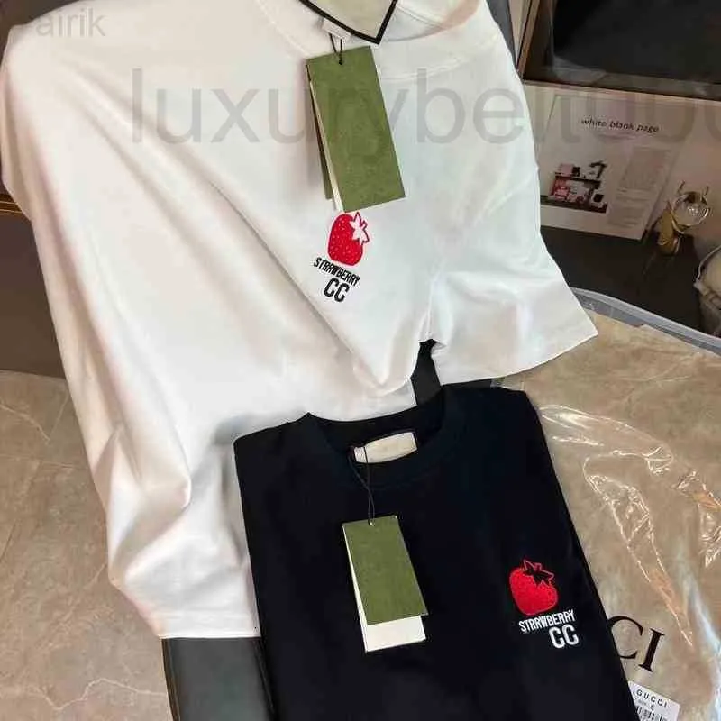 Women's T-Shirt Designer early spring new chest small strawberry embroidery letters age reducing loose men's and women's short sleeve FCK6