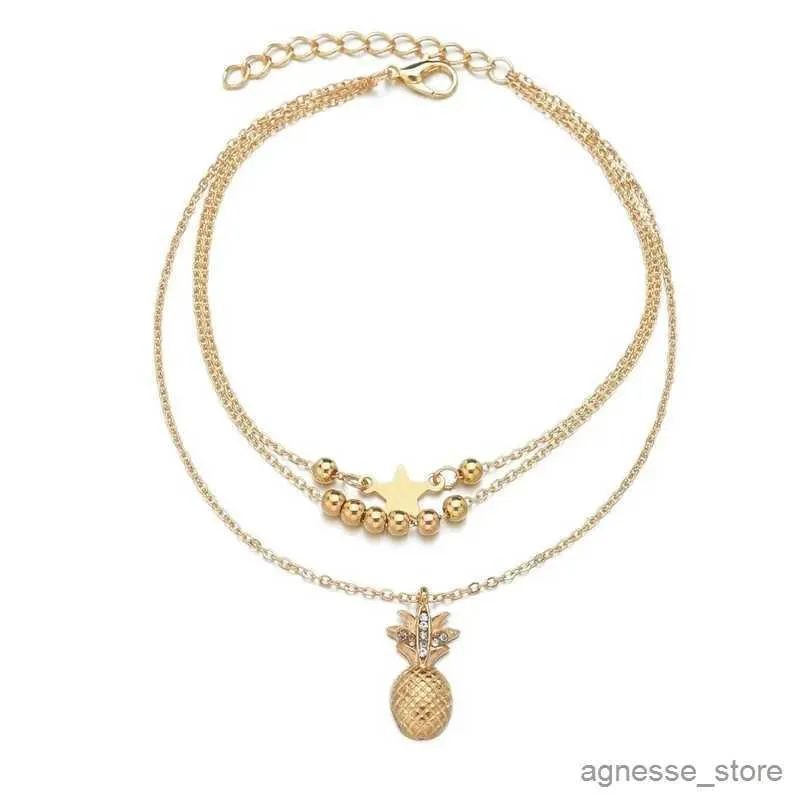 Anklets Popular Girl Anklet Fashion New Anklet Wild Personality Pineapple Star Simple Double Layer Anklet Women Wholesale Anklelets R231125