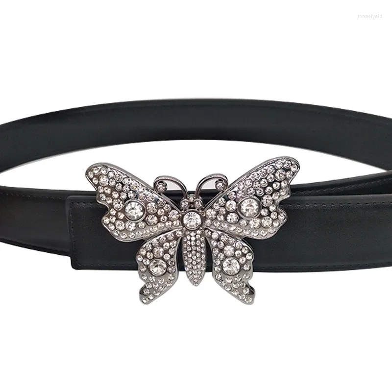 Gürtel 2023 Luxus DesignTrending Big Butterfly Strass Schnalle 3,5 cm breit Damen Mikrofaser Kummerbunds mit hoher Taille