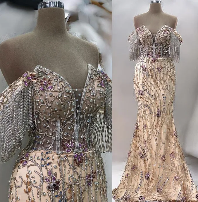 2023 April Aso Ebi Luxurious Mermaid Prom Dress Beaded Crystals Sexy Evening Formal Party Second Reception Birthday Engagement Gowns Dress Robe De Soiree ZJ641
