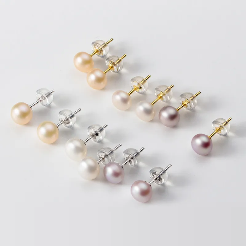 AAA Gold Filled Fresh Water Pearl Stud Earrings Sterling Sier Earrings For Women 80B
