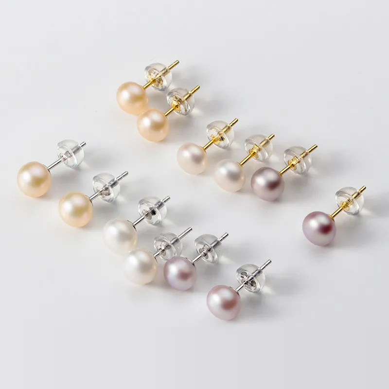 Boucles d'oreilles de goujon de perle de perle à eau douce remplie d'or AAA pour femmes 80b