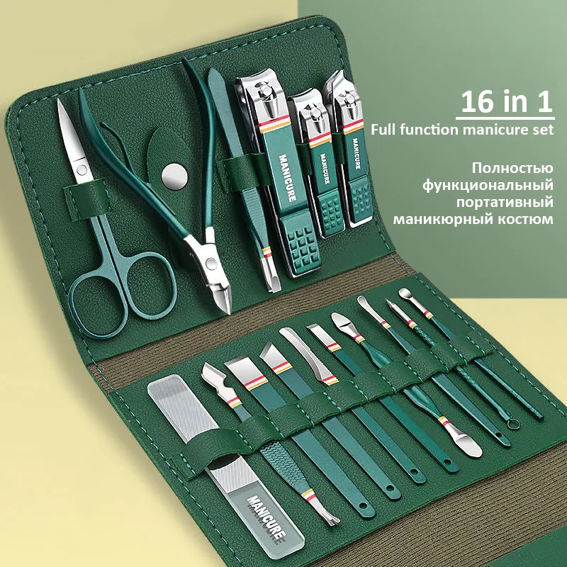 Ensemble de manucure à ongles arc-en-ciel 1216 pièces ensemble de coupe-ongles en acier inoxydable ensemble de coupe-ongles avec sac pliant ciseaux de manucure maquillage outil de beauté 230425