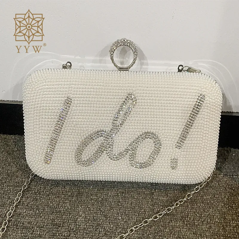 Abendtaschen Hochzeit weiße Kupplung Ich mache Brief Abendtaschen für Frauen Brauttasche Tasche RhinetSone Perlen Perlen Hochzeitsfeier Handtasche Trend 230425