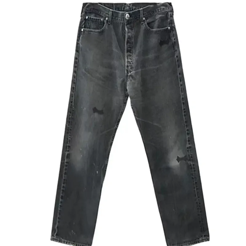 Jeans décontractés pour hommes de styliste classique, lavage en cuir collé croisé, tube droit, taille haute, coupe slim, pantalon polyvalent, mode, travail, amateurs de sport