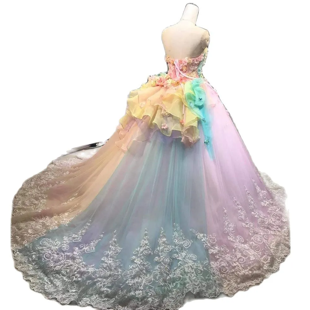 Colorful Rainbow Ball Gown Quinceanera Dresses Beaded Strapless Sweet 16 Party Colorful Rainbow Ball Gown Quinceanera Dresses Beaded Strapless Sweet 16 Party