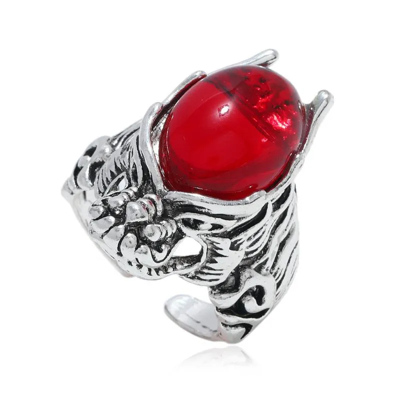 Wedding Rings Punk Hip Hop Stainless Steel Biker Rock For Women Men Cool Personality Big Red Stone Dragon Open Ring Unisex Party Gift