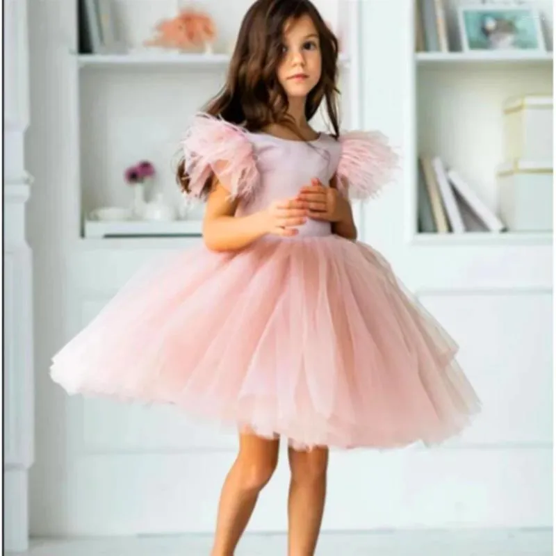 Vestidos de menina flor vestido princesa bola elegante sem mangas gaze renda sem costas primeira comunhão crianças surpresa presente aniversário