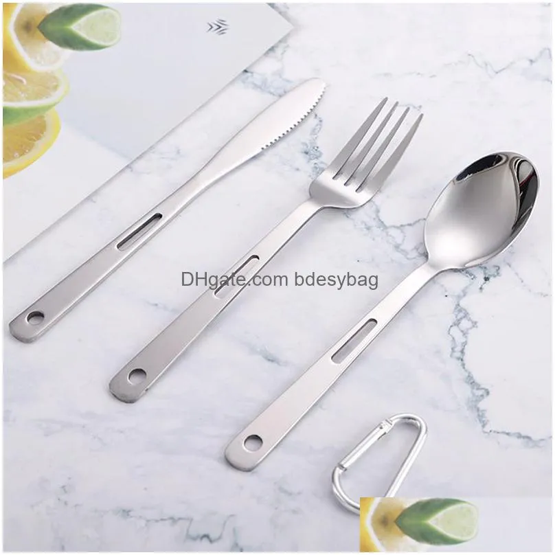 stainless steel spoon fork knife set camping tableware ultralight travel tourist outdoor cookware wholesale lx4921