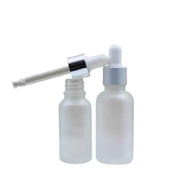 Frost Glass Dropper Bottle Silver Gold Lid White Rubber Top Empty Cosmetic Packaging Container Essential Oil Vials 5ml 10ml 15ml 20ml 30ml 50ml 100ml