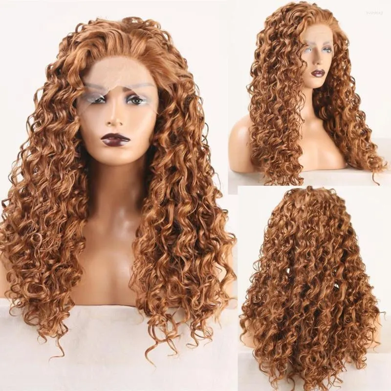 Afro Brun Curly Synthetic Hair Lace Feme Feme