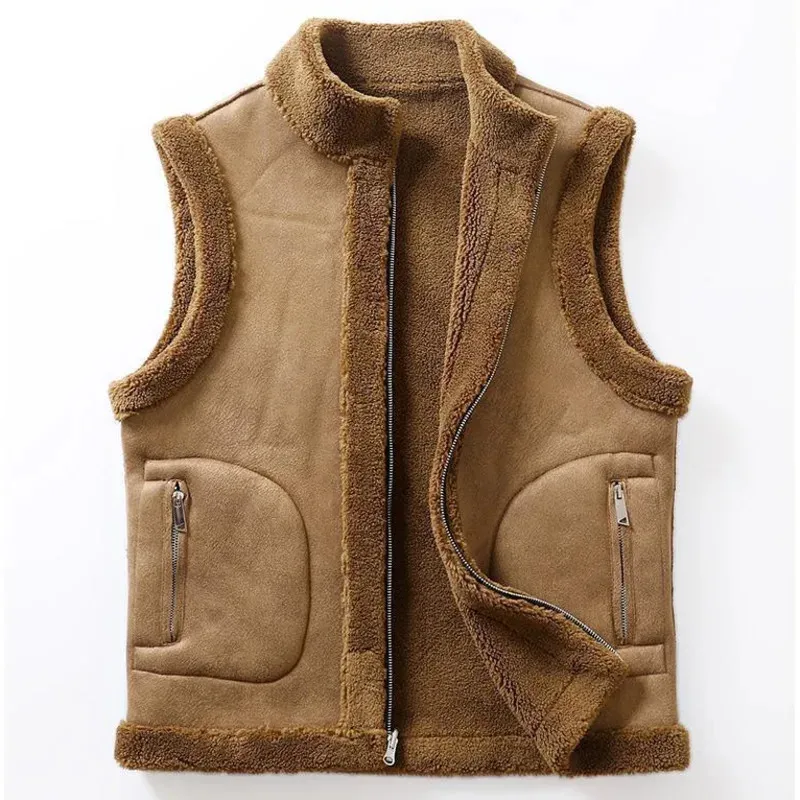 Vestes pour hommes Hommes mode décontracté épaissir gilets hiver manteau de laine d'agneau gilet chaud veste masculine peut être porté des deux côtés gilet sans manches 231124