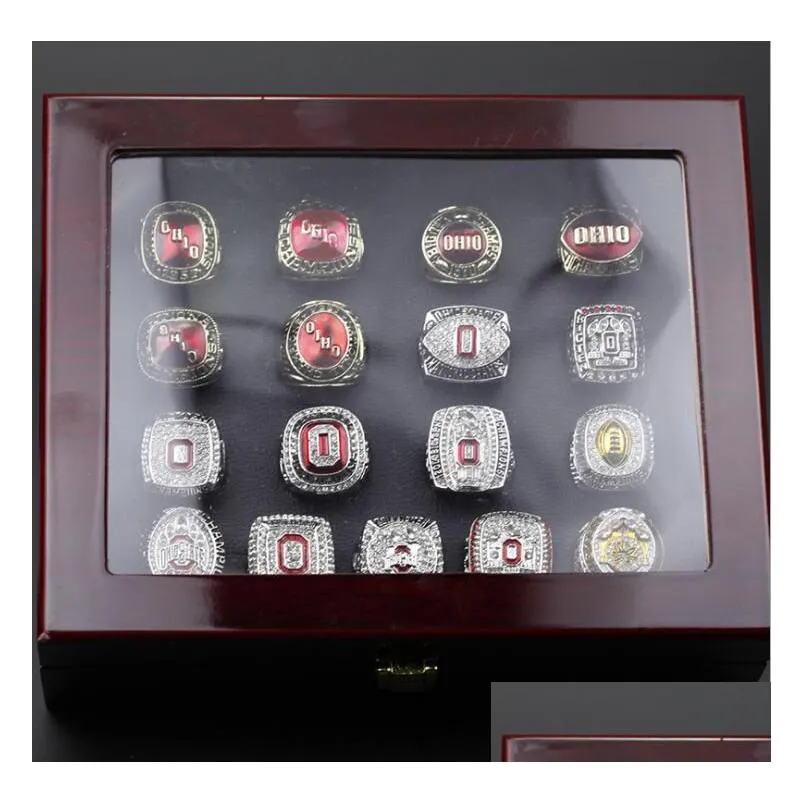 17pcs ohio state buckeyes national champion championship ring set solid men fan brithday gift wholesale drop 