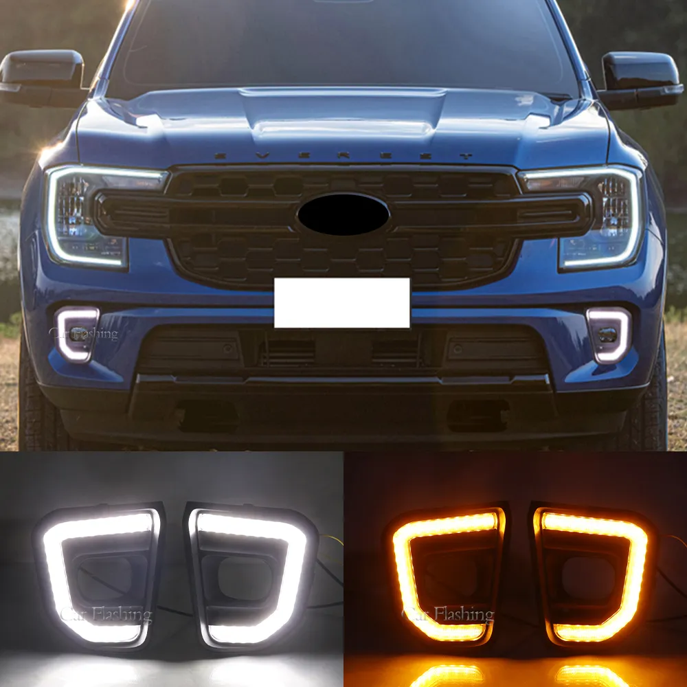 Acessórios para carros DRL FOG Lamp Decoration LED diurno com luz de luz para Ford Everest 2022 2023 com sinal dinâmico de giro