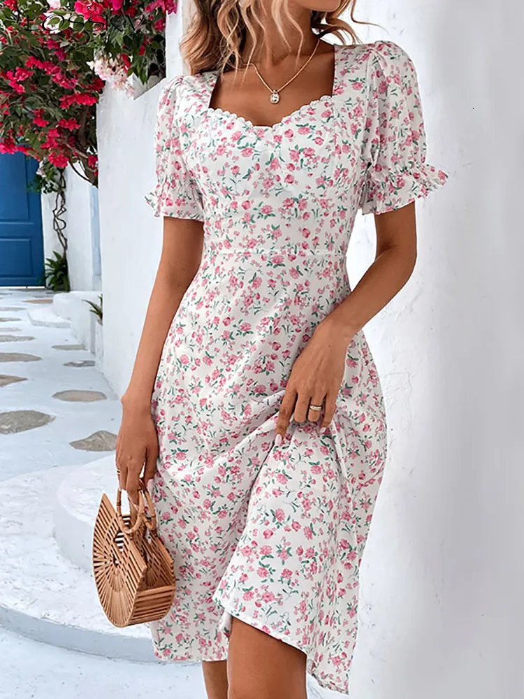 knee length dresses for ladies Shop Multicolor Floral Midi Belted Dress - Casual main image 1