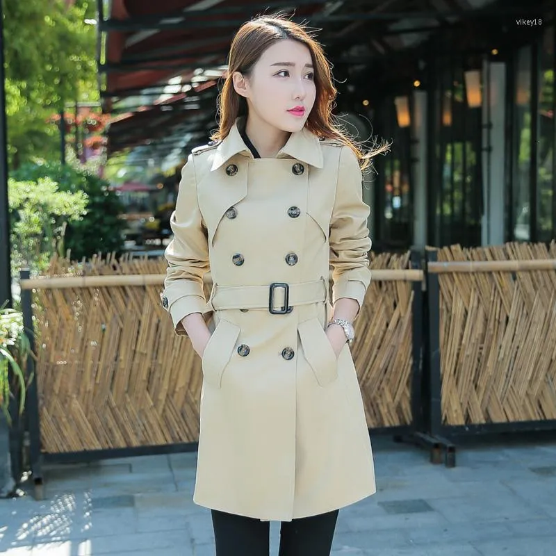 Women's Trench Coats Hitz Women's Spring And Autumn Temperament Slim Double-breasted Long Section Of Casual Windbreaker Jacket Women