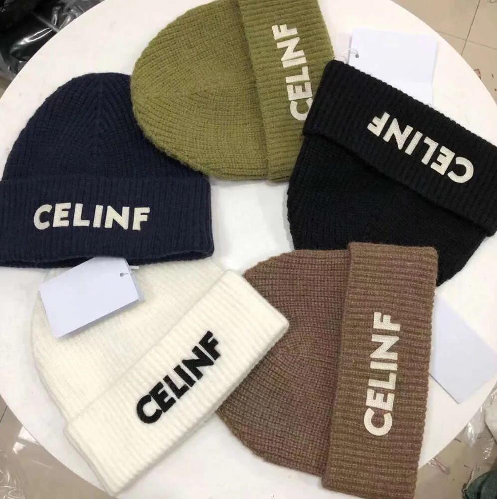 Knitted Brand Big Autumn/winter CELINF Designer Beanie/skull Caps Stacked Baotou Letter Ribbed Woolen Hat High quality