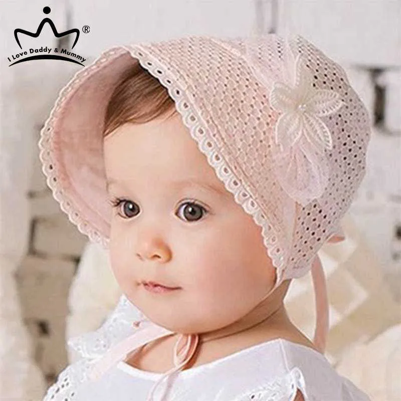 Caps S koronkowy kwiat pusta czapka Summer Cute Princess Baby Girl with Bow Solid Kolor Niemowlę Toddler BUDLAT HAT P230424