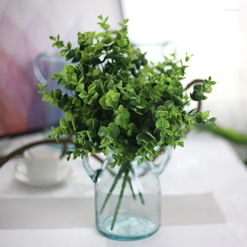 装飾的な花素朴な緑の人工植物ユーカリのプラスチックのお金は草の茂みの家の装飾アレンジを去ります